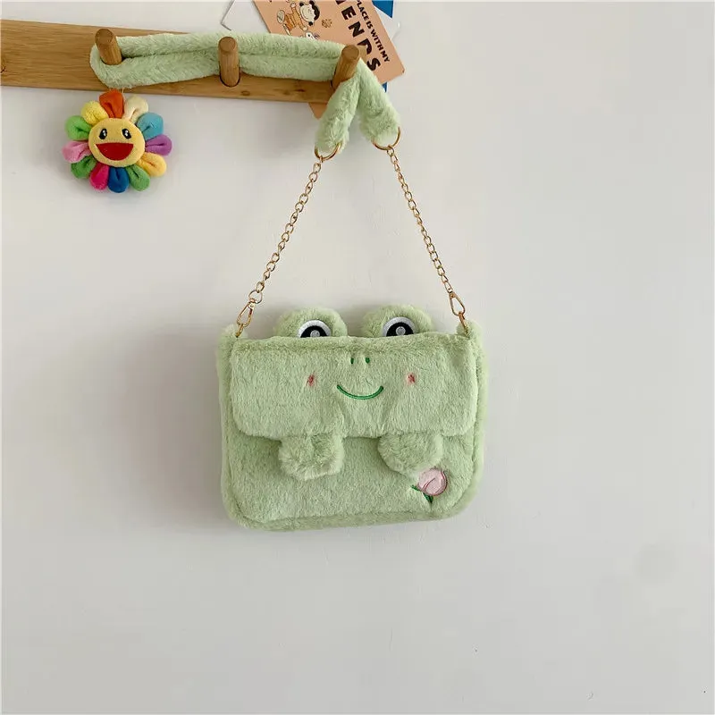 Kawaii Plush Frog Messenger Bag 🐸✨ - Cute Cartoon Shoulder Bag for Girls!