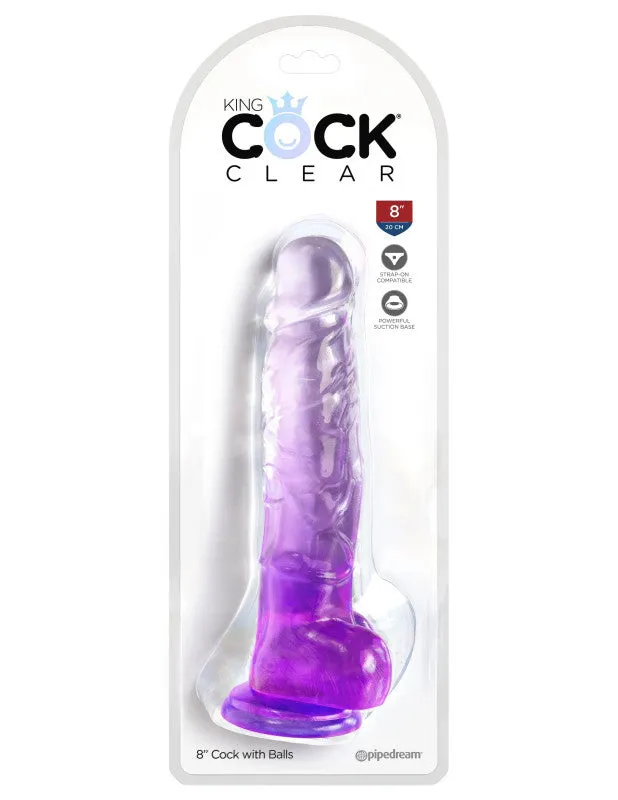 King  Clear 8 Inch With Balls - Purple
