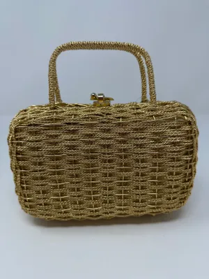 KORET Gold Woven Metal Weave Top Handle Bag