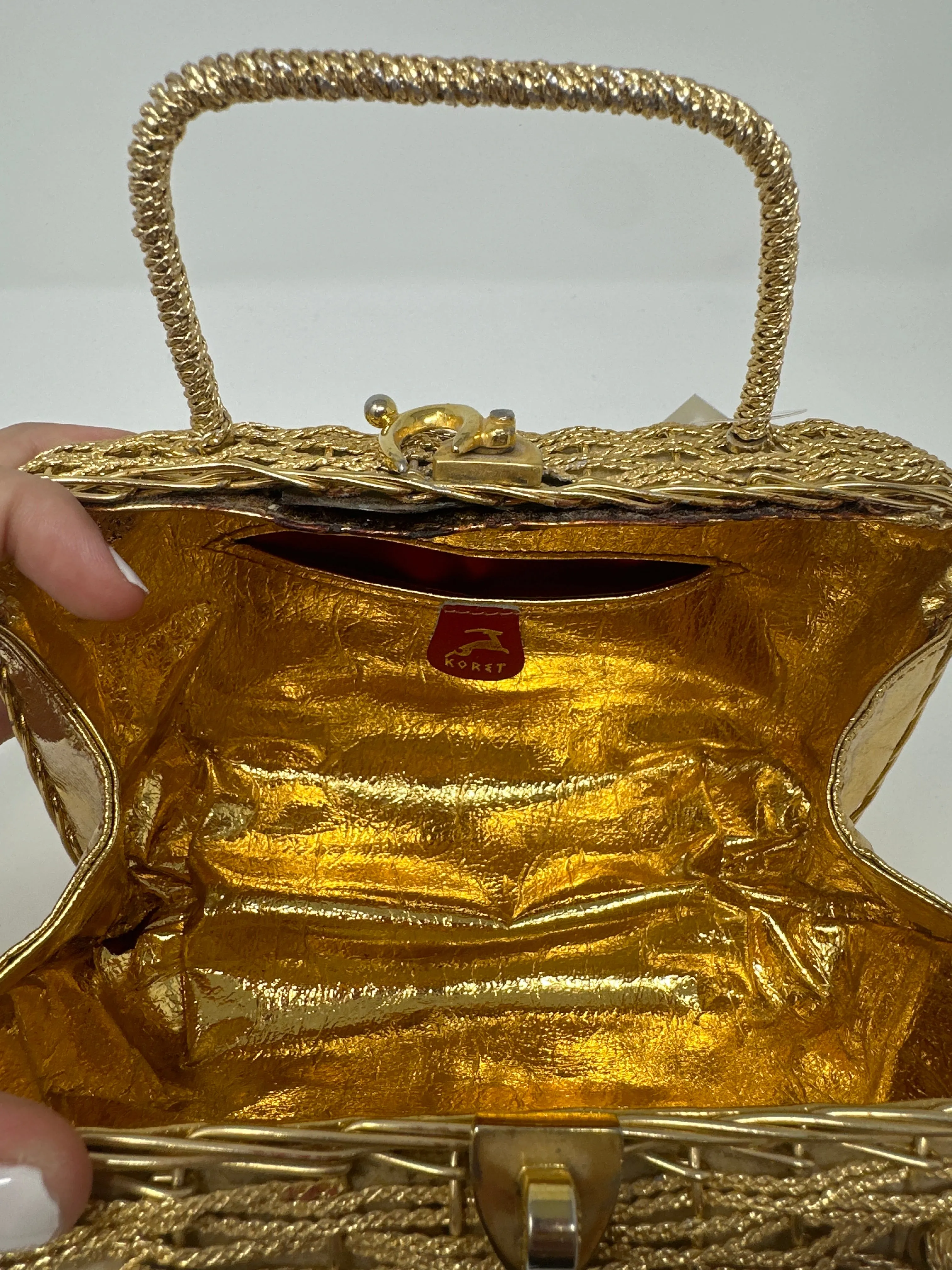 KORET Gold Woven Metal Weave Top Handle Bag