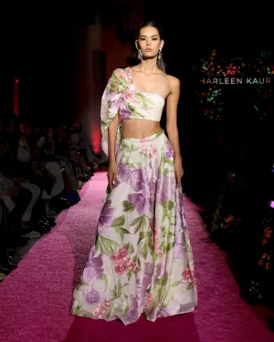 LAHINA Pastel Floral Embroidered Tulle Lehenga Set