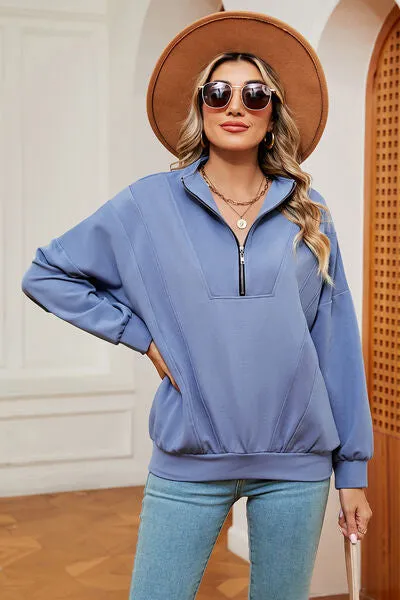 Lemon Half Zip Dropped Shoulder Sweatshirt
