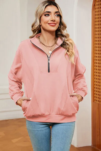 Lemon Half Zip Dropped Shoulder Sweatshirt