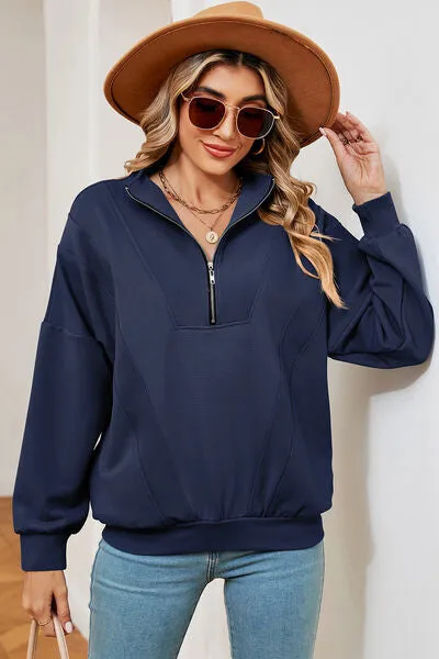 Lemon Half Zip Dropped Shoulder Sweatshirt