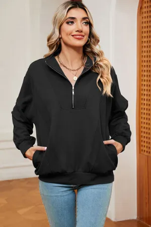 Lemon Half Zip Dropped Shoulder Sweatshirt