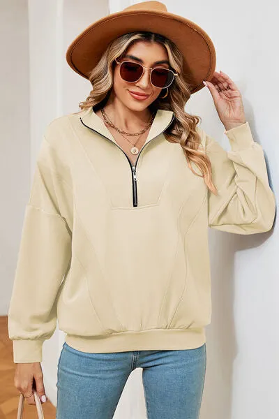 Lemon Half Zip Dropped Shoulder Sweatshirt