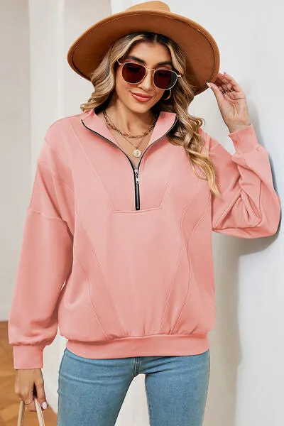 Lemon Half Zip Dropped Shoulder Sweatshirt