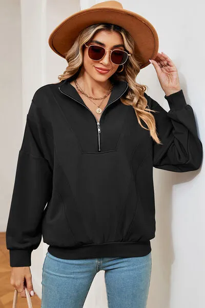 Lemon Half Zip Dropped Shoulder Sweatshirt
