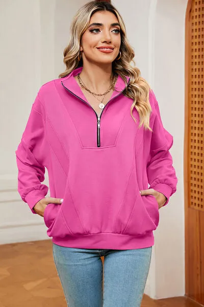 Lemon Half Zip Dropped Shoulder Sweatshirt