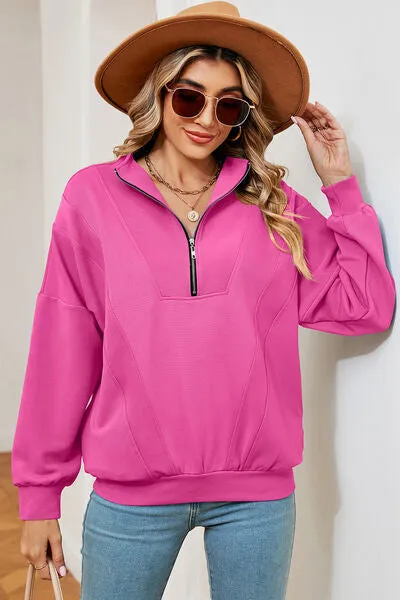 Lemon Half Zip Dropped Shoulder Sweatshirt