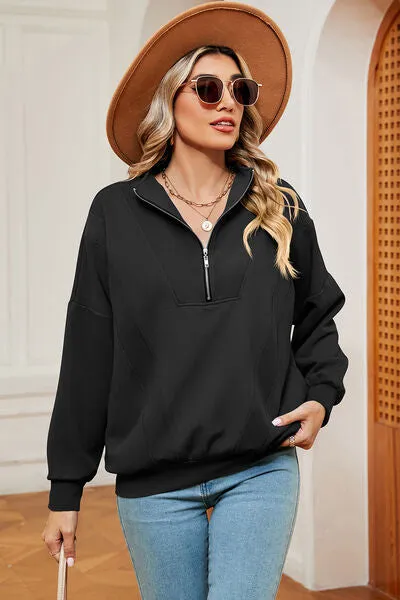 Lemon Half Zip Dropped Shoulder Sweatshirt