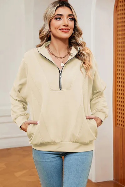 Lemon Half Zip Dropped Shoulder Sweatshirt