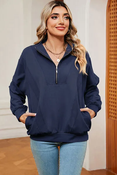 Lemon Half Zip Dropped Shoulder Sweatshirt