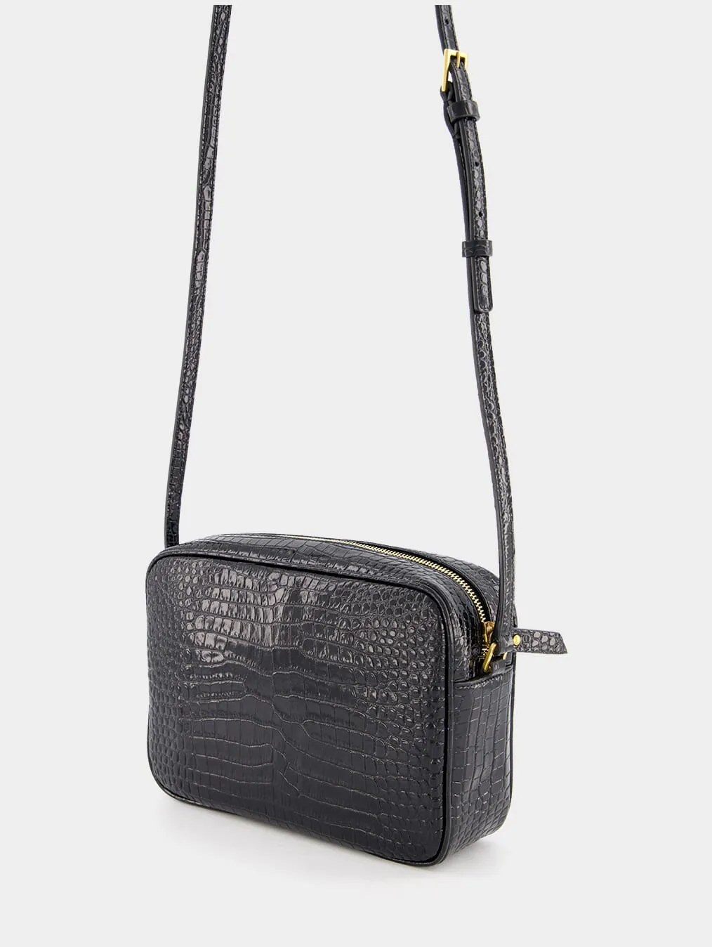 Lou Crocodile-Embossed Leather Crossbody Bag