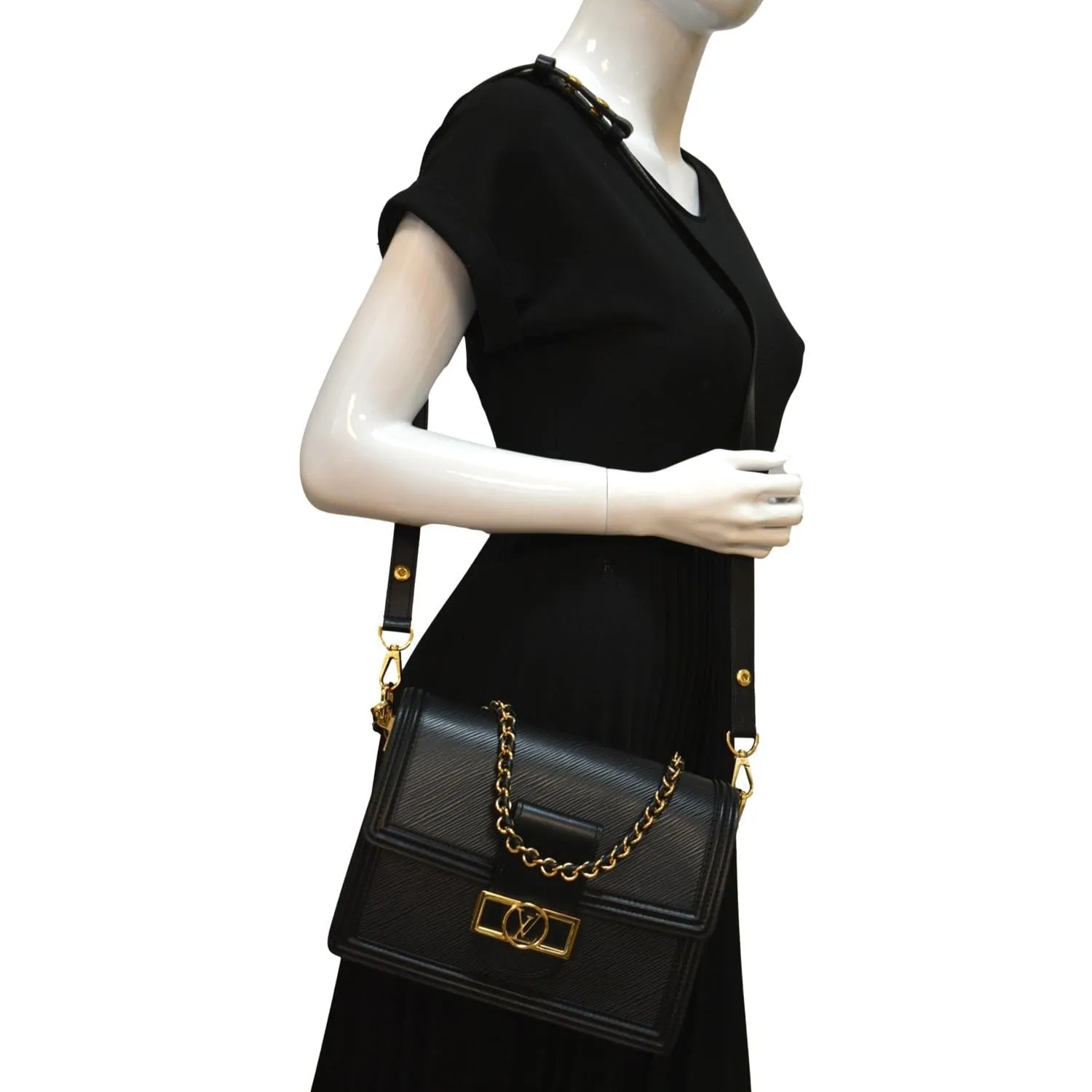 LOUIS VUITTON Dauphine MM Epi Leather Shoulder Bag Black