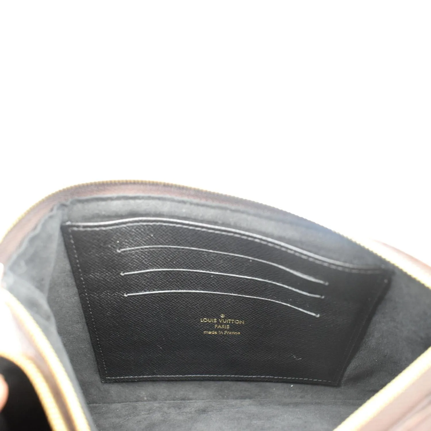 LOUIS VUITTON Double Zip Pochette Reverse Monogram Giant Crossbody Bag Brown