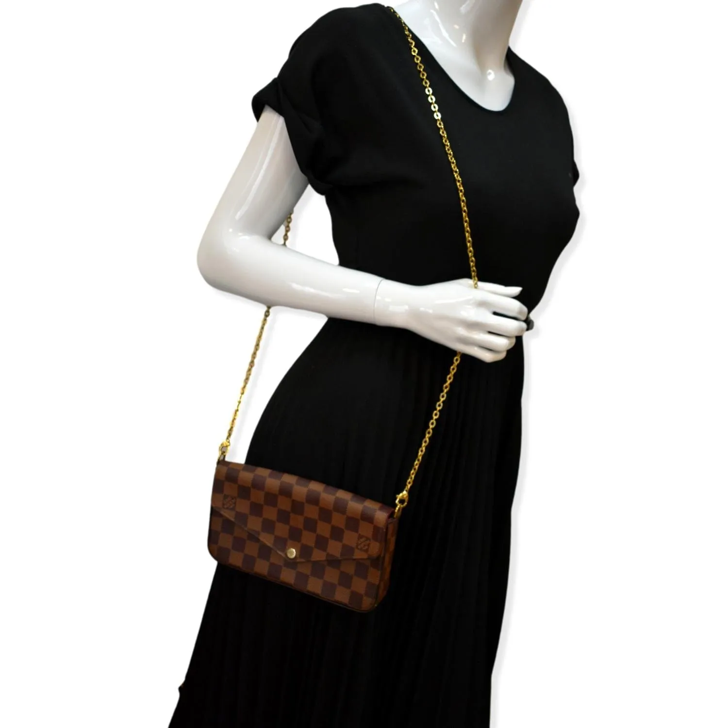 LOUIS VUITTON Felicie Damier Ebene Pochette Crossbody Bag Brown