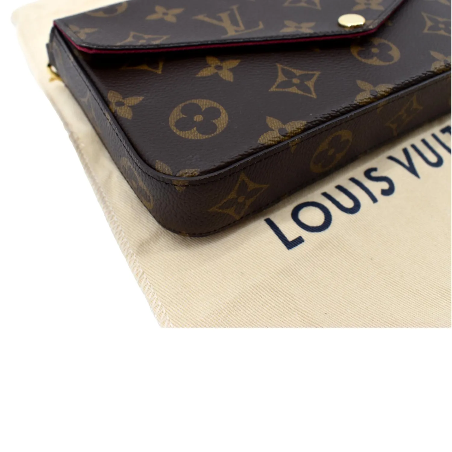 LOUIS VUITTON Felicie Monogram Canvas Pochette Crossbody Bag Brown