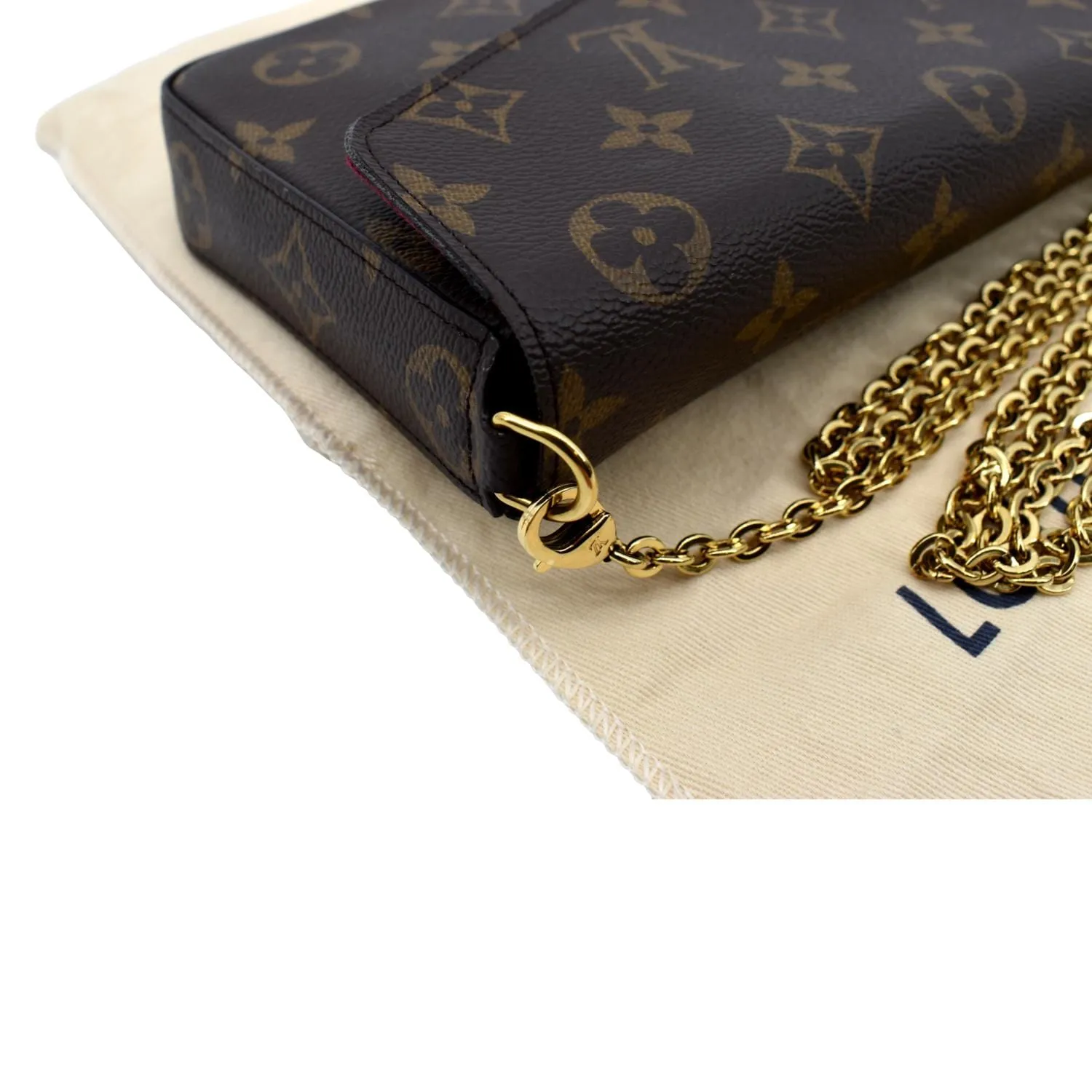 LOUIS VUITTON Felicie Monogram Canvas Pochette Crossbody Bag Brown