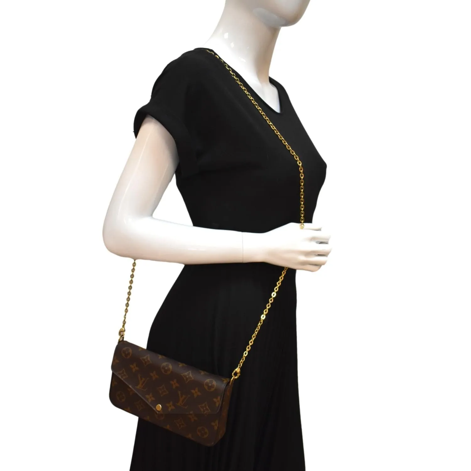 LOUIS VUITTON Felicie Monogram Canvas Pochette Crossbody Bag Brown
