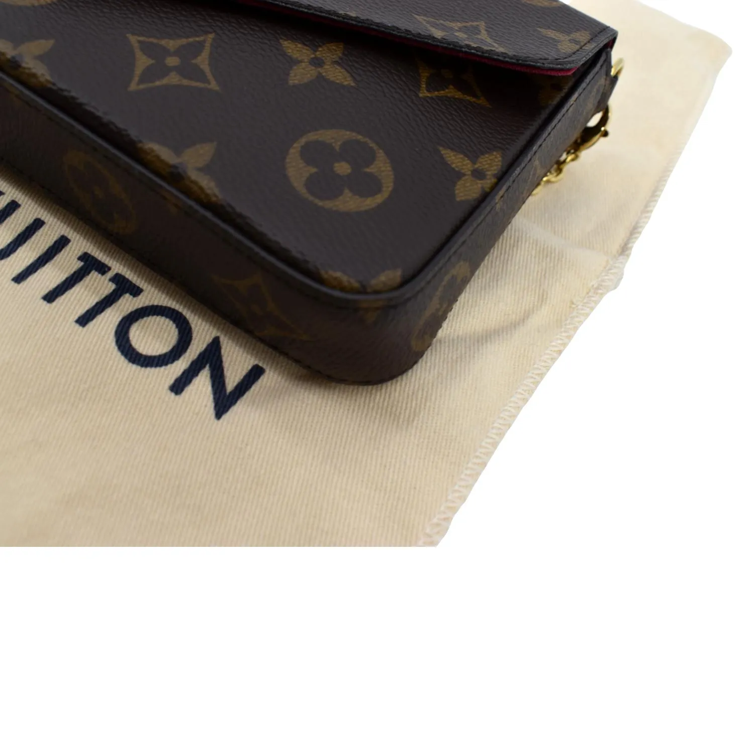 LOUIS VUITTON Felicie Monogram Canvas Pochette Crossbody Bag Brown
