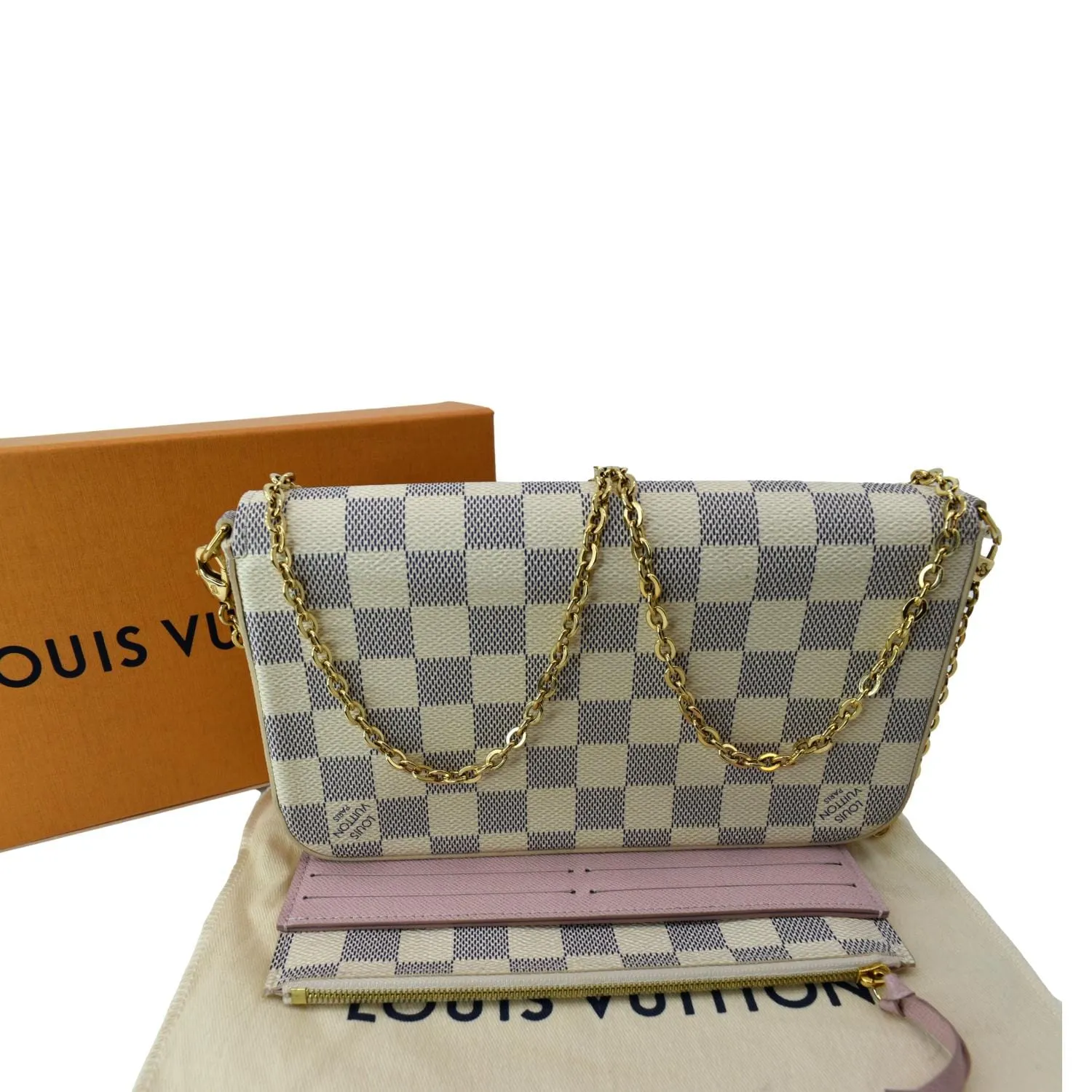LOUIS VUITTON Felicie Pochette Damier Azur Crossbody Bag White