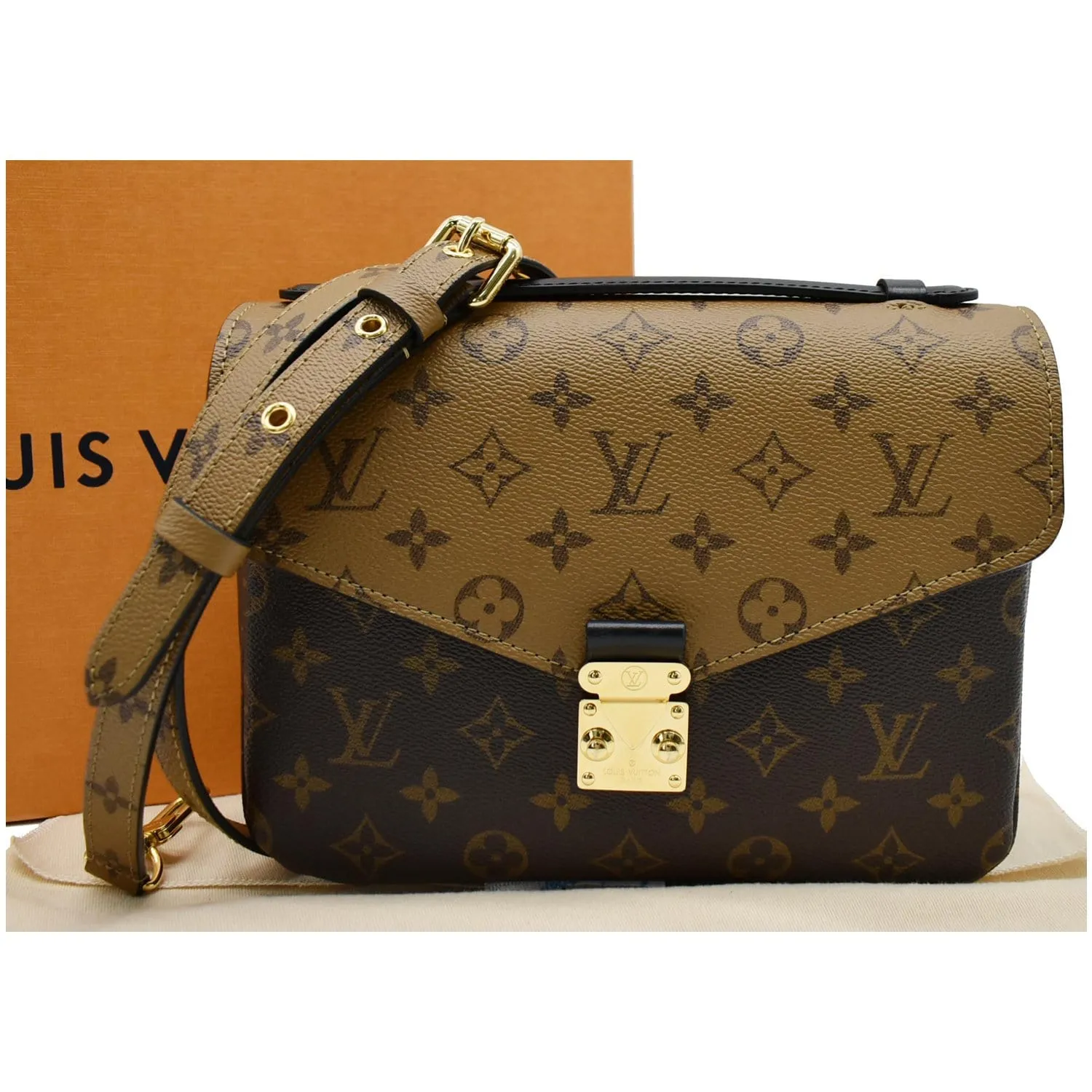 LOUIS VUITTON Metis Pochette Reverse Monogram Canvas Crossbody Bag Brown
