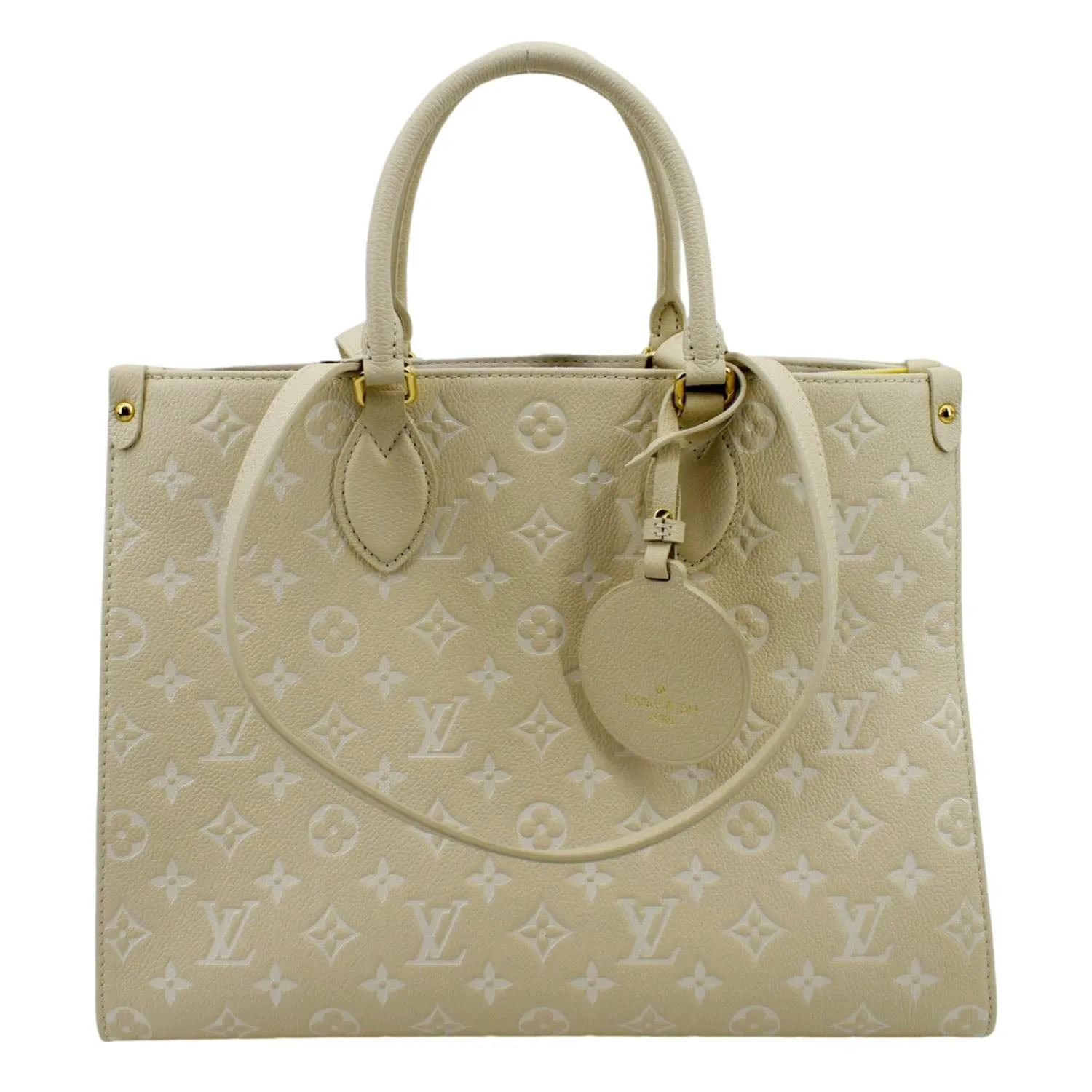 LOUIS VUITTON Onthego Spring City MM Monogram Empreinte Leather Shoulder Bag Cream
