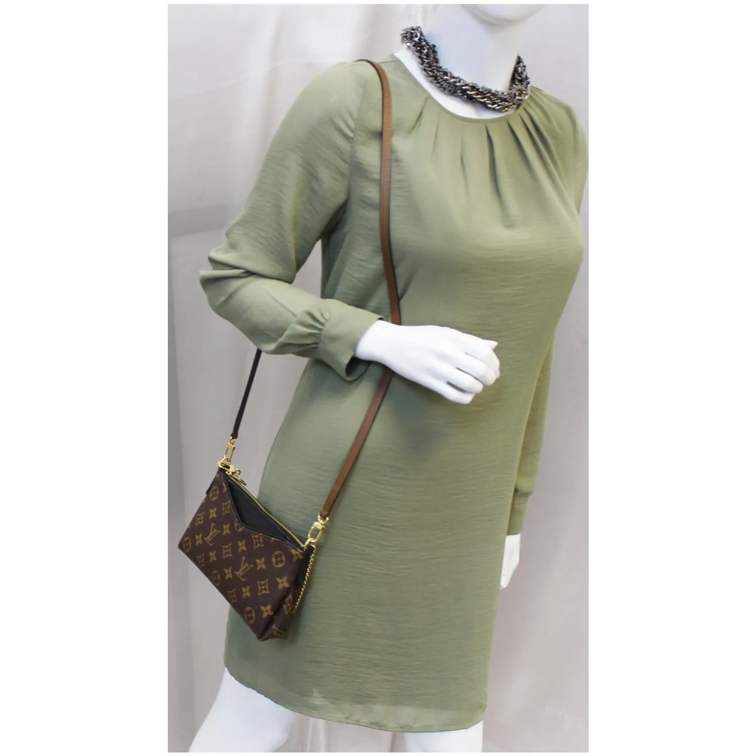 LOUIS VUITTON Pallas Monogram Canvas Clutch Crossbody Bag Brown/Black