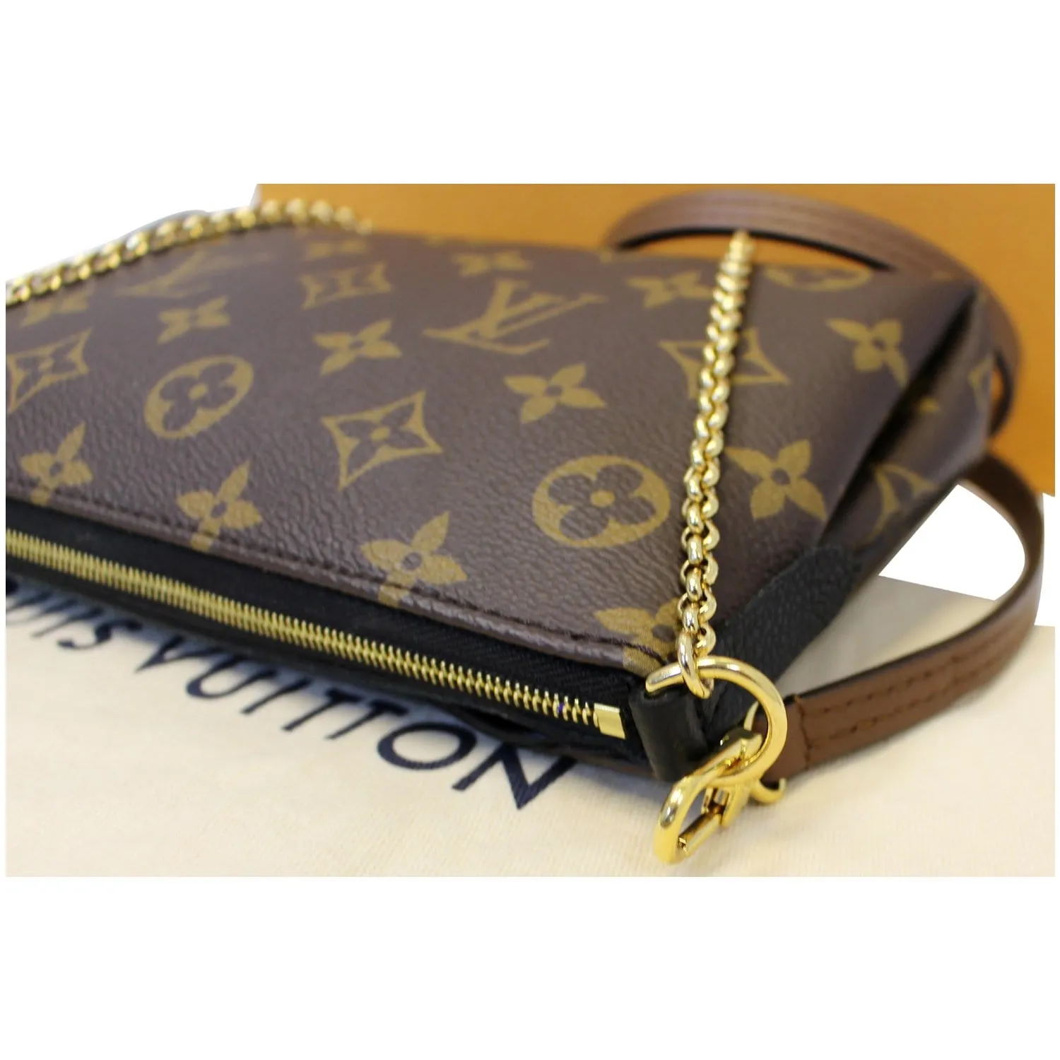 LOUIS VUITTON Pallas Monogram Canvas Clutch Crossbody Bag Brown/Black