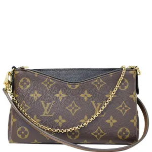 LOUIS VUITTON Pallas Monogram Canvas Clutch Crossbody Bag Brown/Black