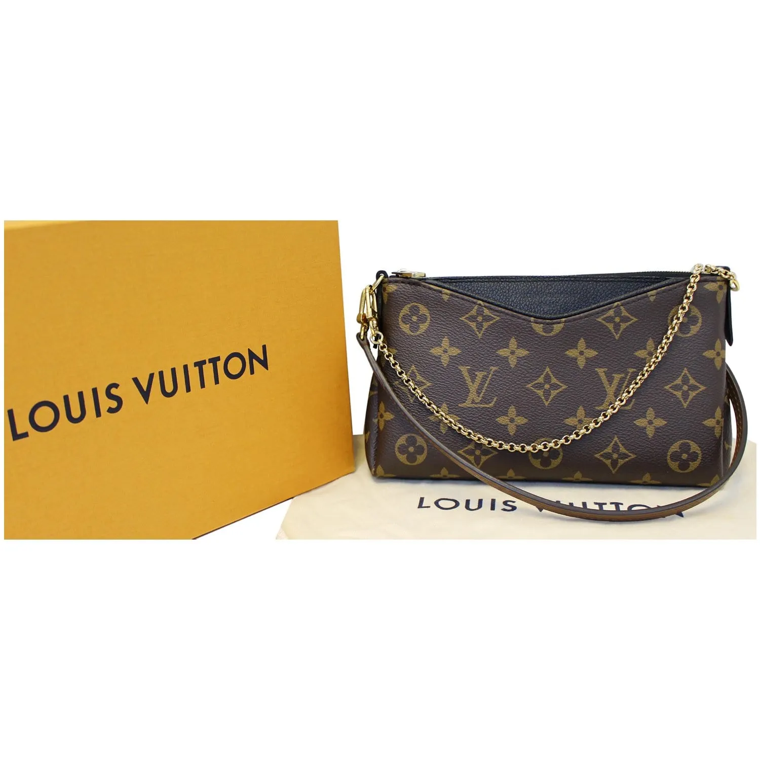 LOUIS VUITTON Pallas Monogram Canvas Clutch Crossbody Bag Brown/Black