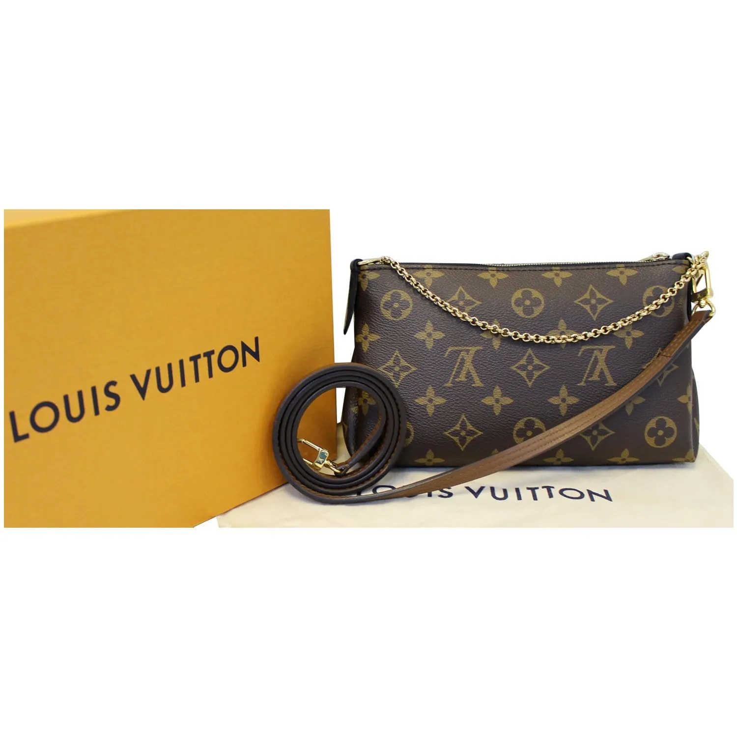 LOUIS VUITTON Pallas Monogram Canvas Clutch Crossbody Bag Brown/Black
