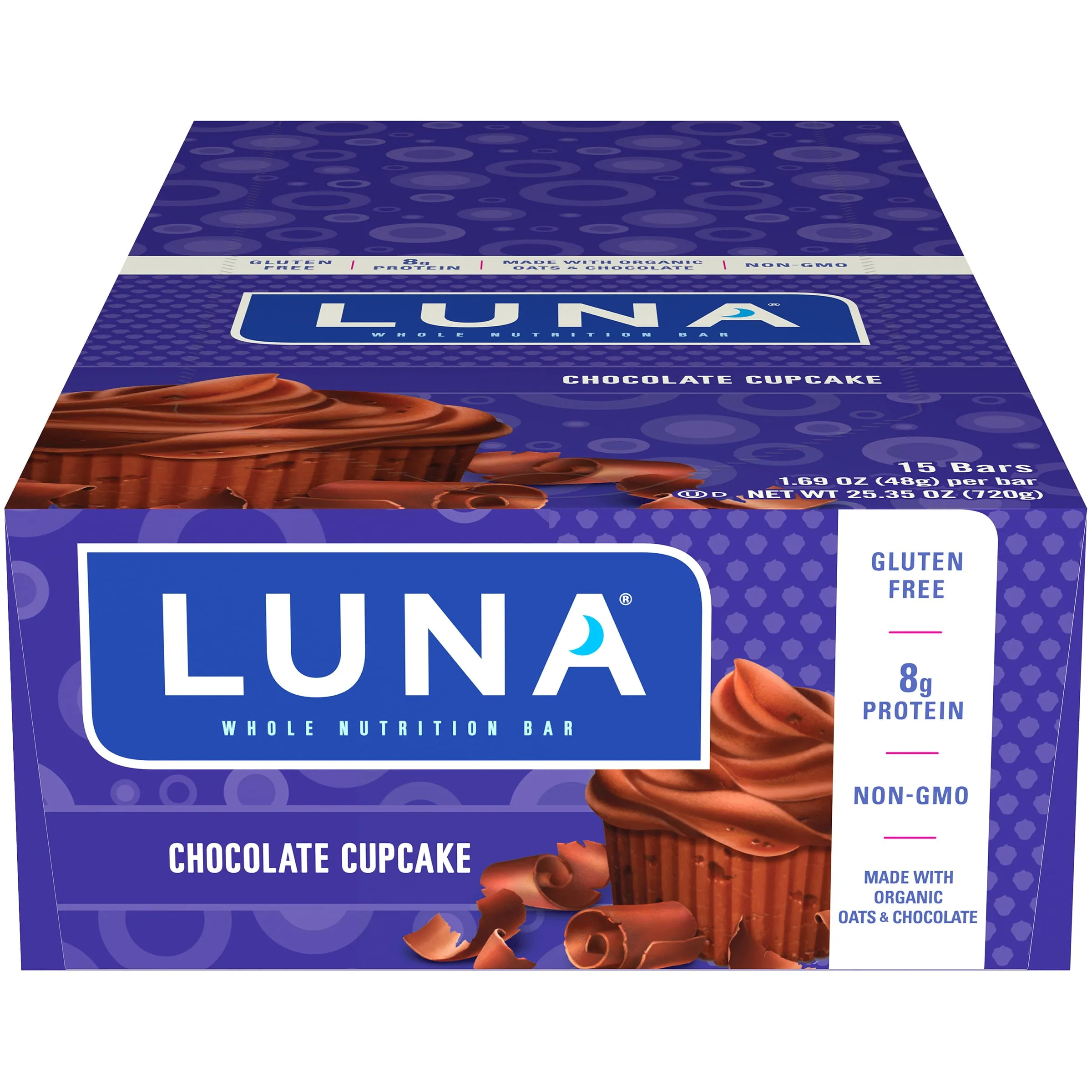 LUNA BAR Snack Bars, Gluten Free, Chocolate Cupcake Flavor, 15 Ct, 1.69 oz