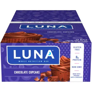LUNA BAR Snack Bars, Gluten Free, Chocolate Cupcake Flavor, 15 Ct, 1.69 oz