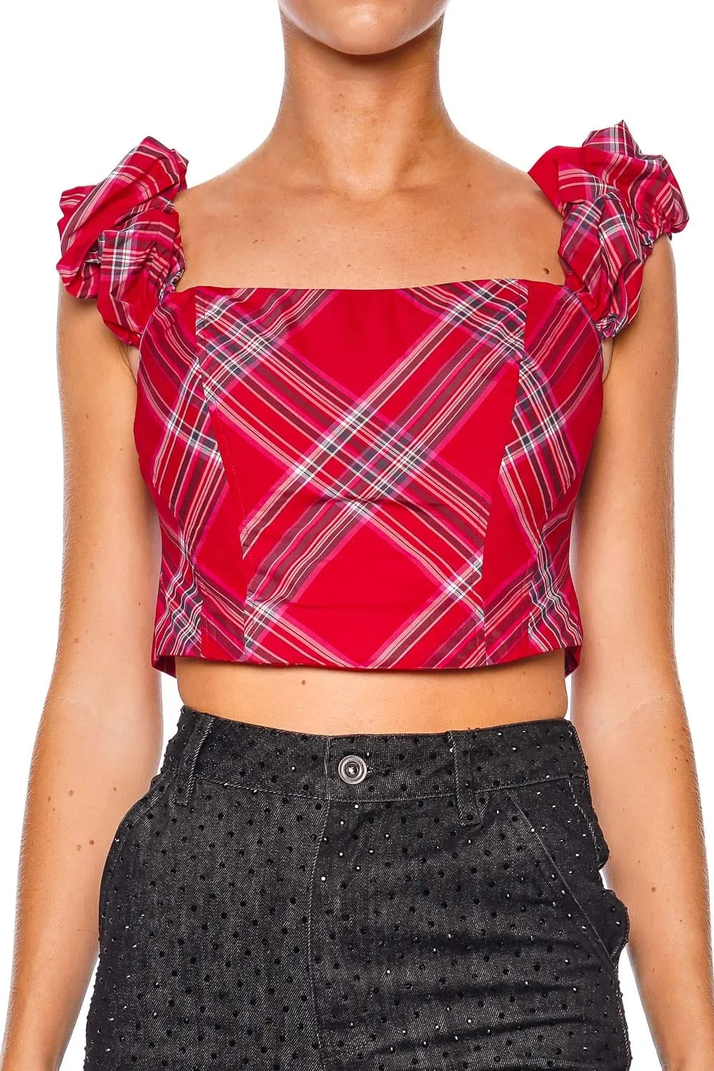 Maryjane Plaid Taffeta Cropped Top