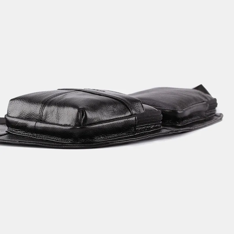 Men Solid Genuine Leather Headphone Plug Crossbody Bag Chest Bag Sling Bag