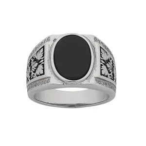Mens Sterling Silver Black Stone Ring