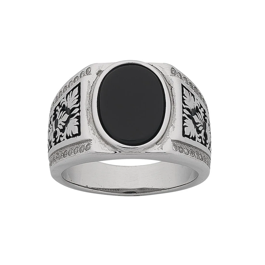 Mens Sterling Silver Black Stone Ring