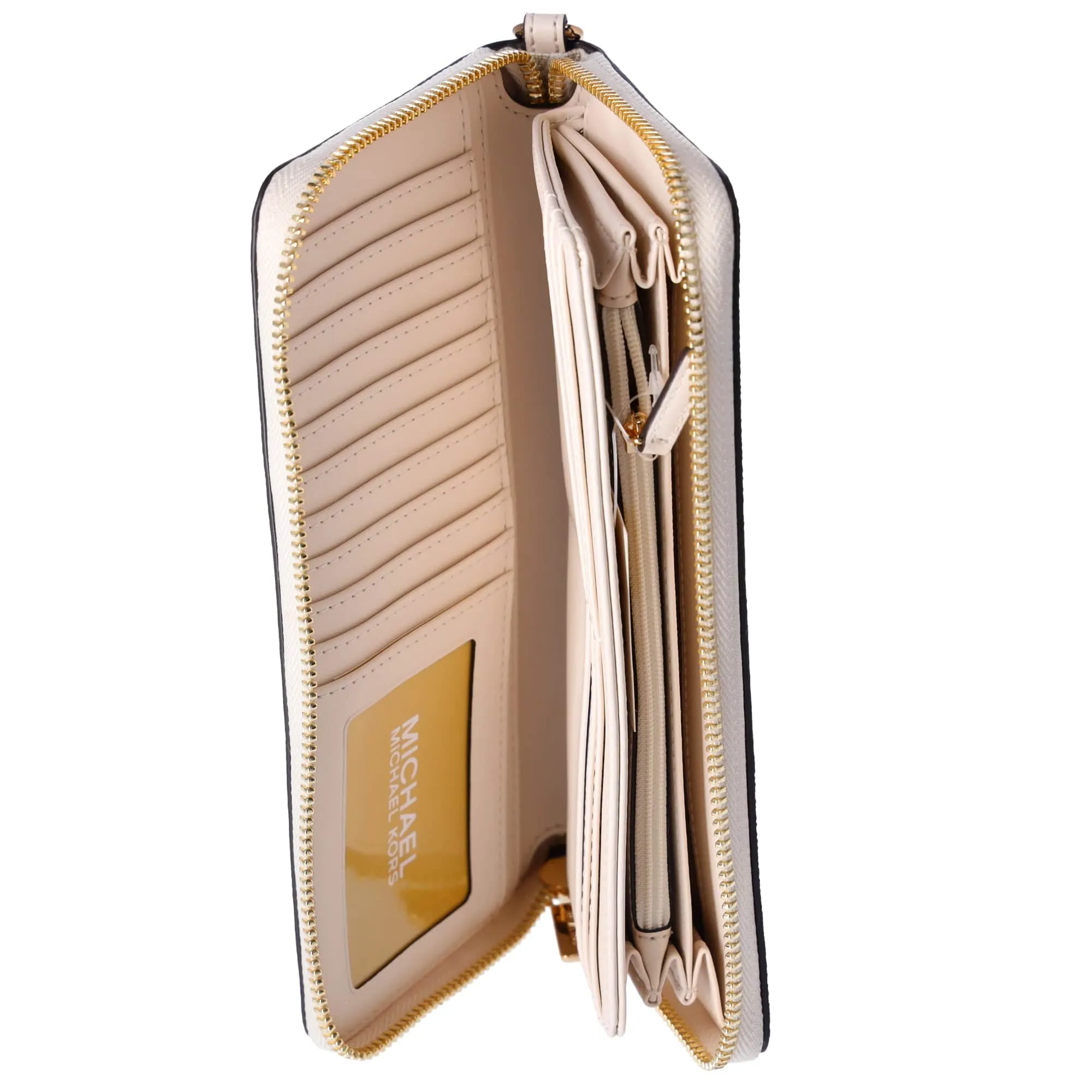Michael Kors Jet Set Large Continental Wristlet Center Stripe MK Pale Gold