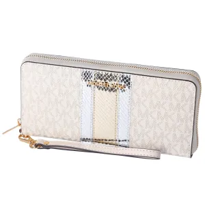 Michael Kors Jet Set Large Continental Wristlet Center Stripe MK Pale Gold
