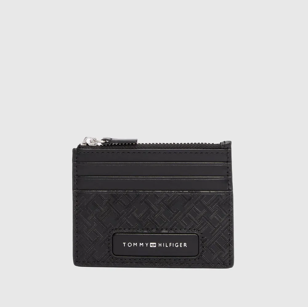 Monogram Zip Card Holder- Black