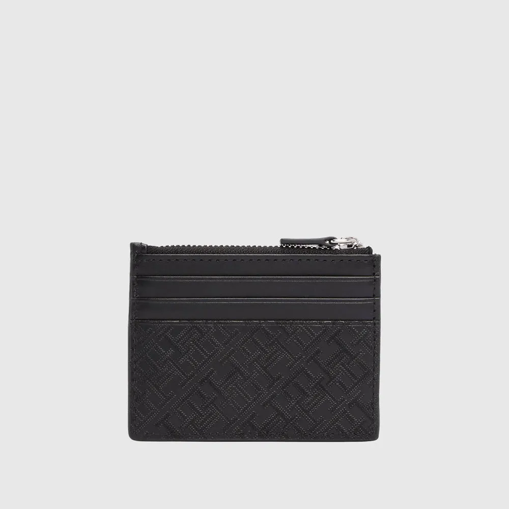 Monogram Zip Card Holder- Black