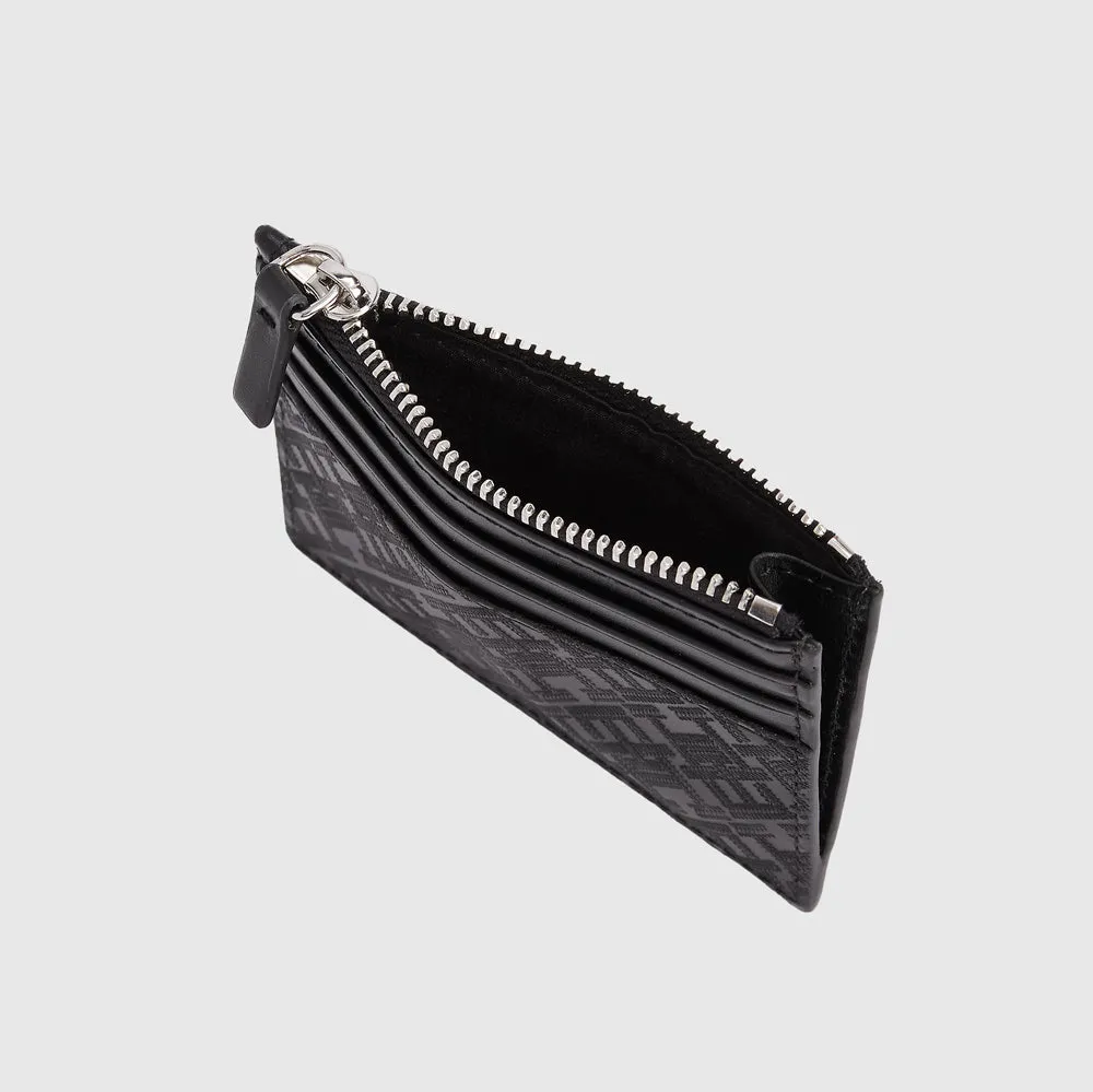 Monogram Zip Card Holder- Black