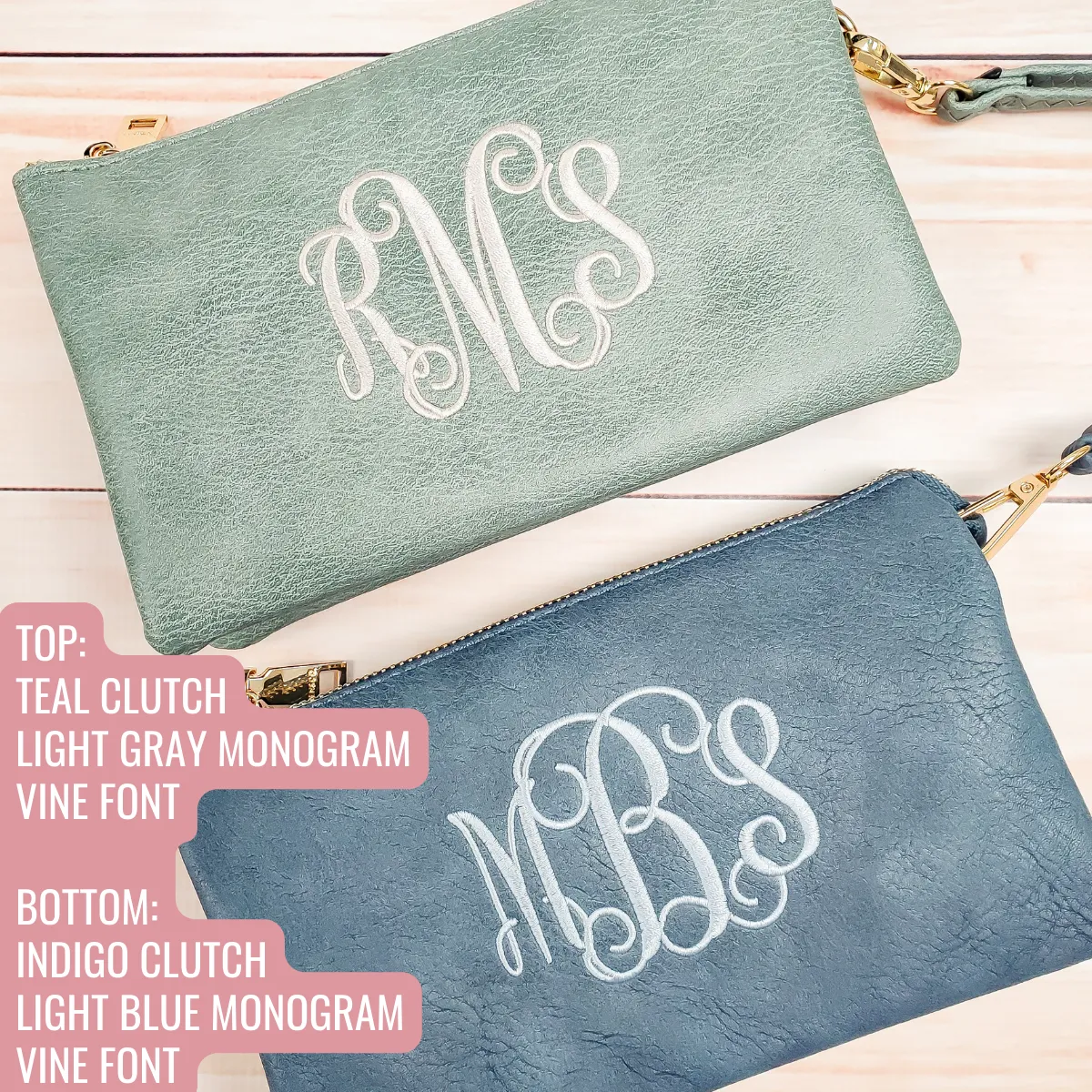 Monogrammed Vegan Leather Clutch 3 Compartment Crossbody Purse Bridesmaid Gift - 30  Colors