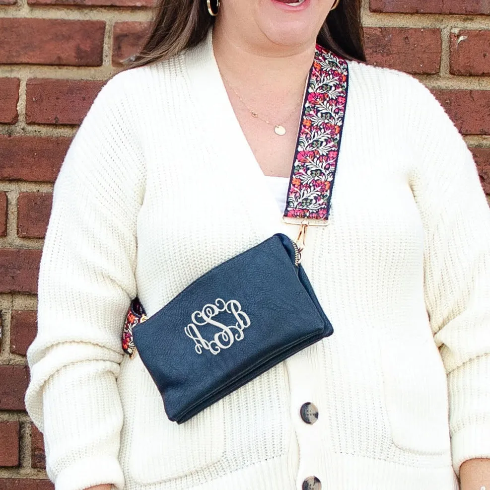 Monogrammed Vegan Leather Clutch 3 Compartment Crossbody Purse Bridesmaid Gift - 30  Colors