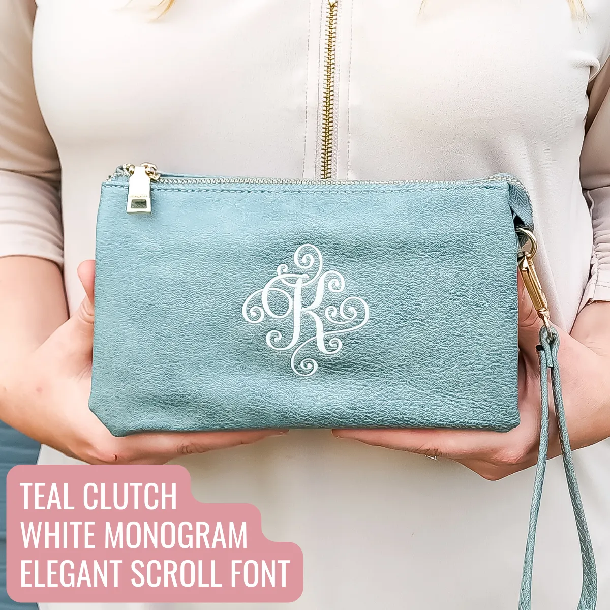 Monogrammed Vegan Leather Clutch 3 Compartment Crossbody Purse Bridesmaid Gift - 30  Colors
