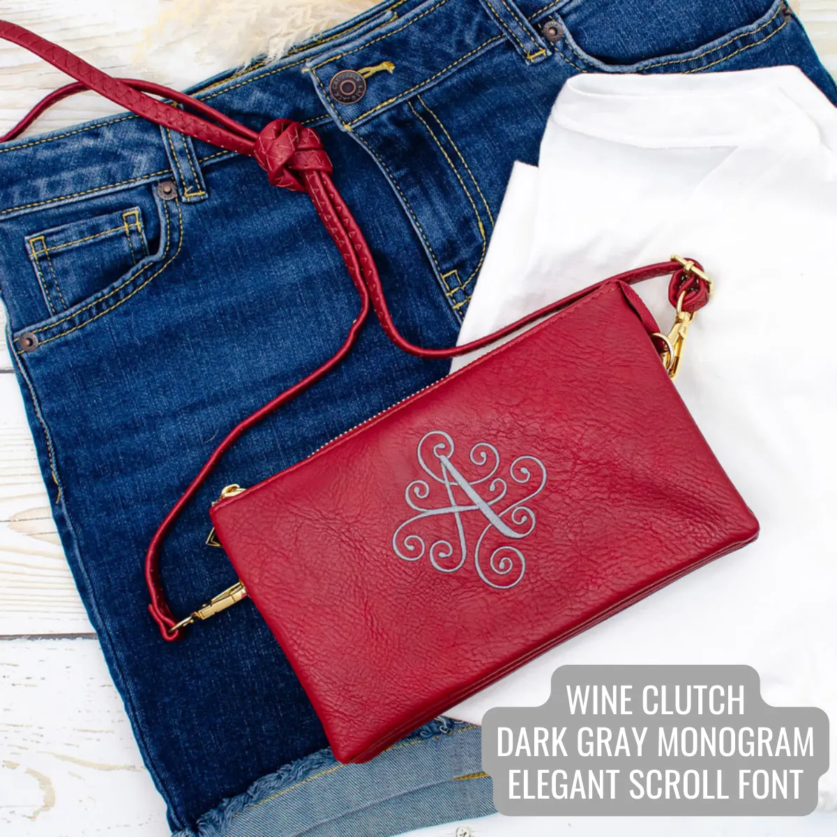 Monogrammed Vegan Leather Clutch 3 Compartment Crossbody Purse Bridesmaid Gift - 30  Colors