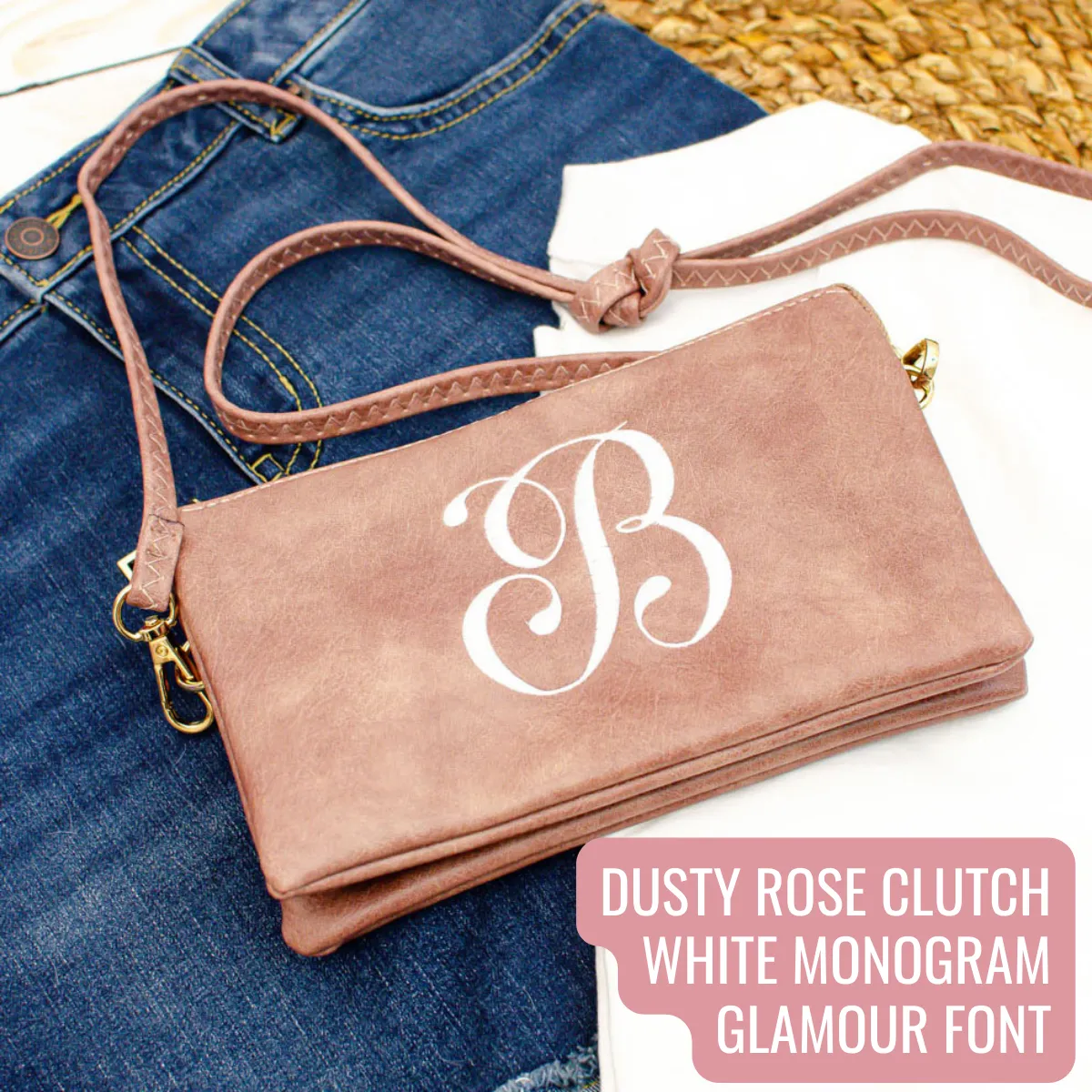 Monogrammed Vegan Leather Clutch 3 Compartment Crossbody Purse Bridesmaid Gift - 30  Colors