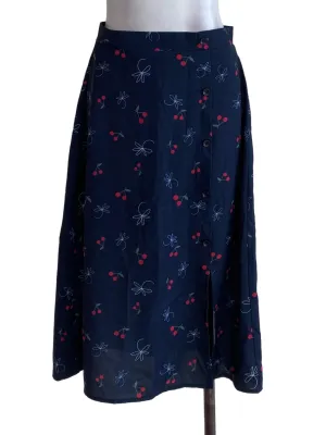 Navy Blue Cherry Patterned Skirt